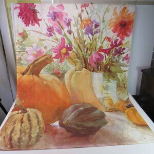 Fall Floral and Pumpkin outdoor Garden flag 24x34" Toland USA Thanksgiving